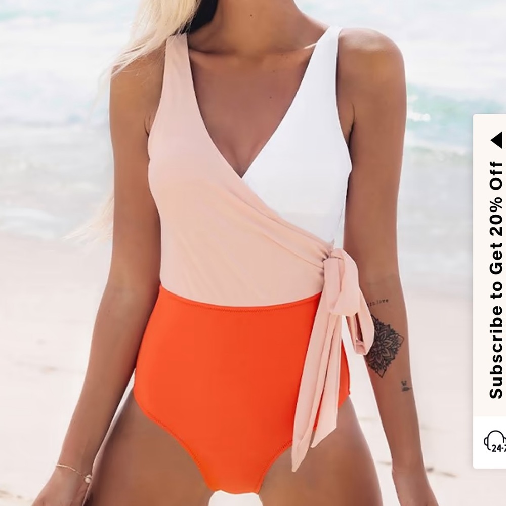 Cupshe Peach and Orange Wrap Swimsuit size M woman’s  NWT Resort Style